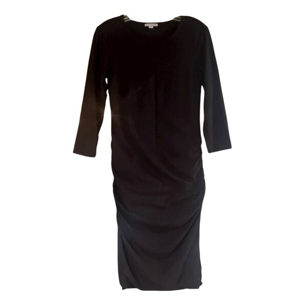 James Perse Long Sleeve Rushed Black Midi Dress Long Sleeve Size 3 - Picture 1 of 6